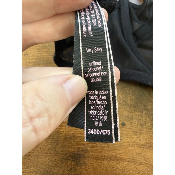 Victorias Secret Very Sexy Unlined Bra 34DD Black Sheer Lingerie Balconette - Picture 6 of 7